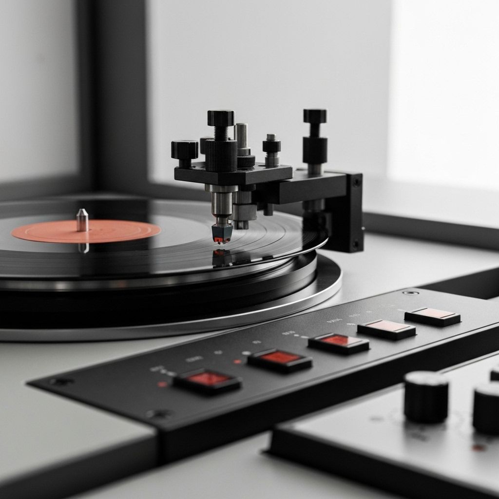 Professional vinyl record cutting lathe machine in action